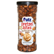 Jar of Utz Pretzel Bites with Peanut Butter Filling on a white background