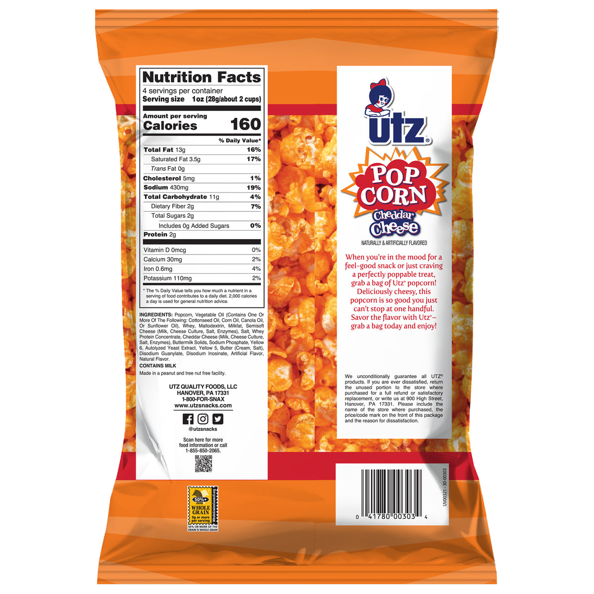 Utz Popcorn Cheddar Cheese 4 oz. Utz Quality Foods