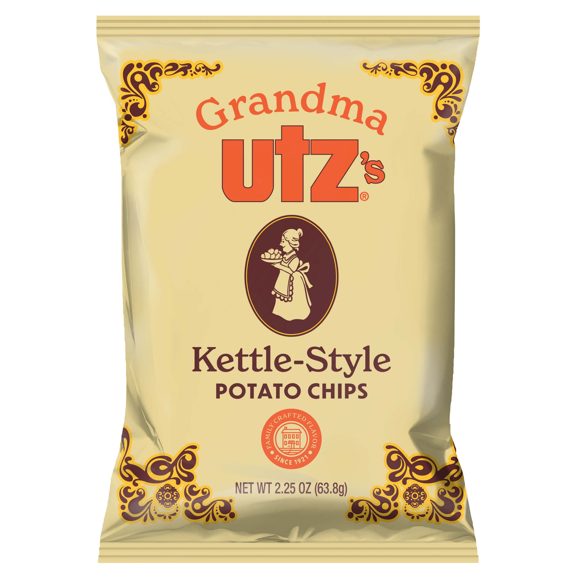 Grandma Utz's Kettle-Style Potato Chips packaging on a white background