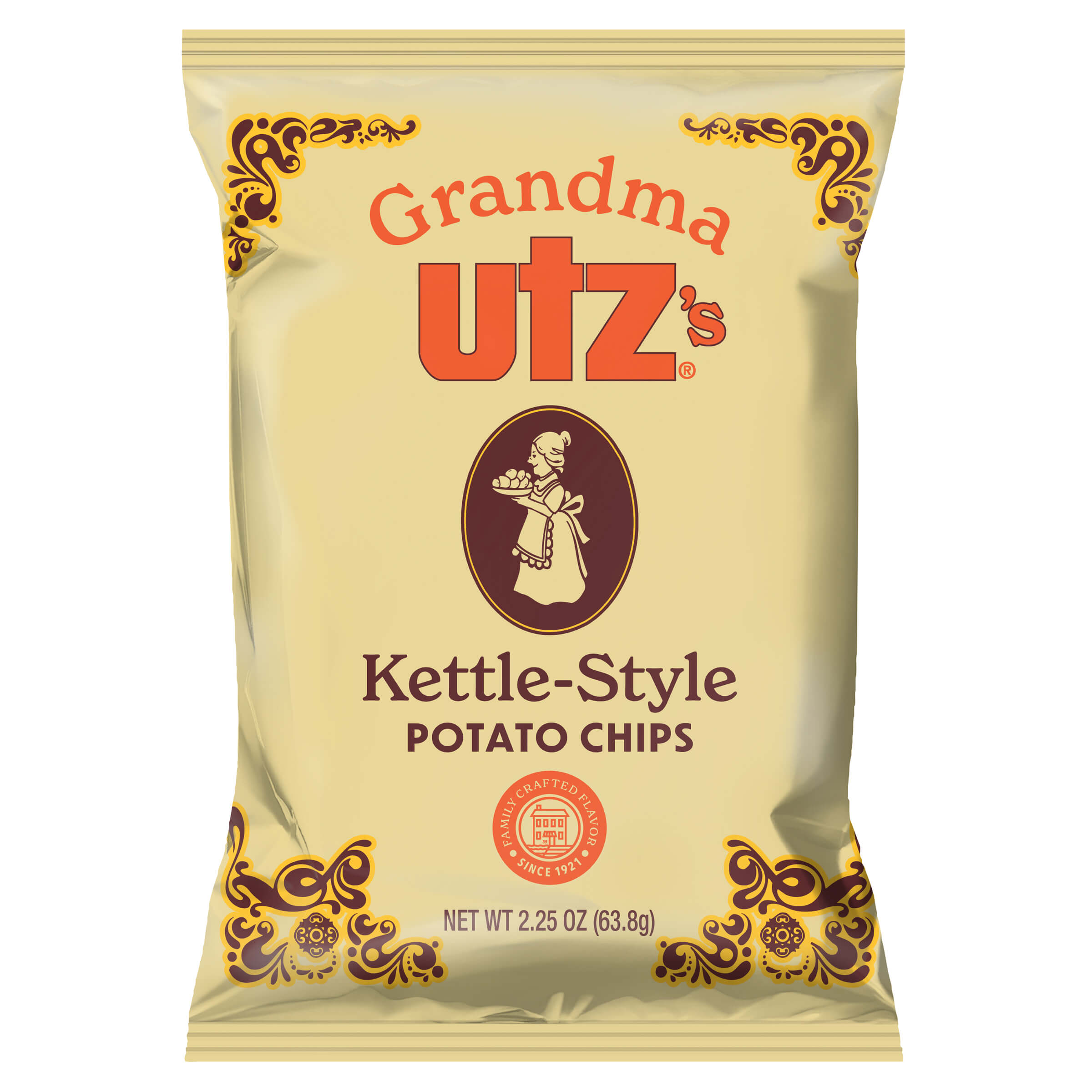 Grandma Utz's Kettle-Style Potato Chips packaging on a white background