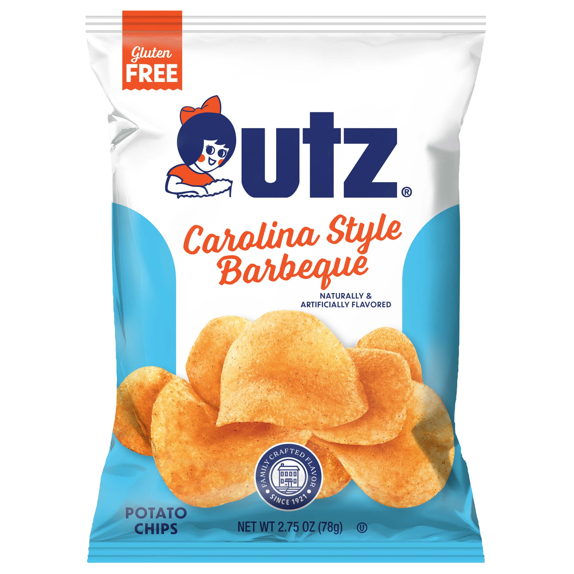 Outz Carolina Style Barbeque potato chips packaging on a white background