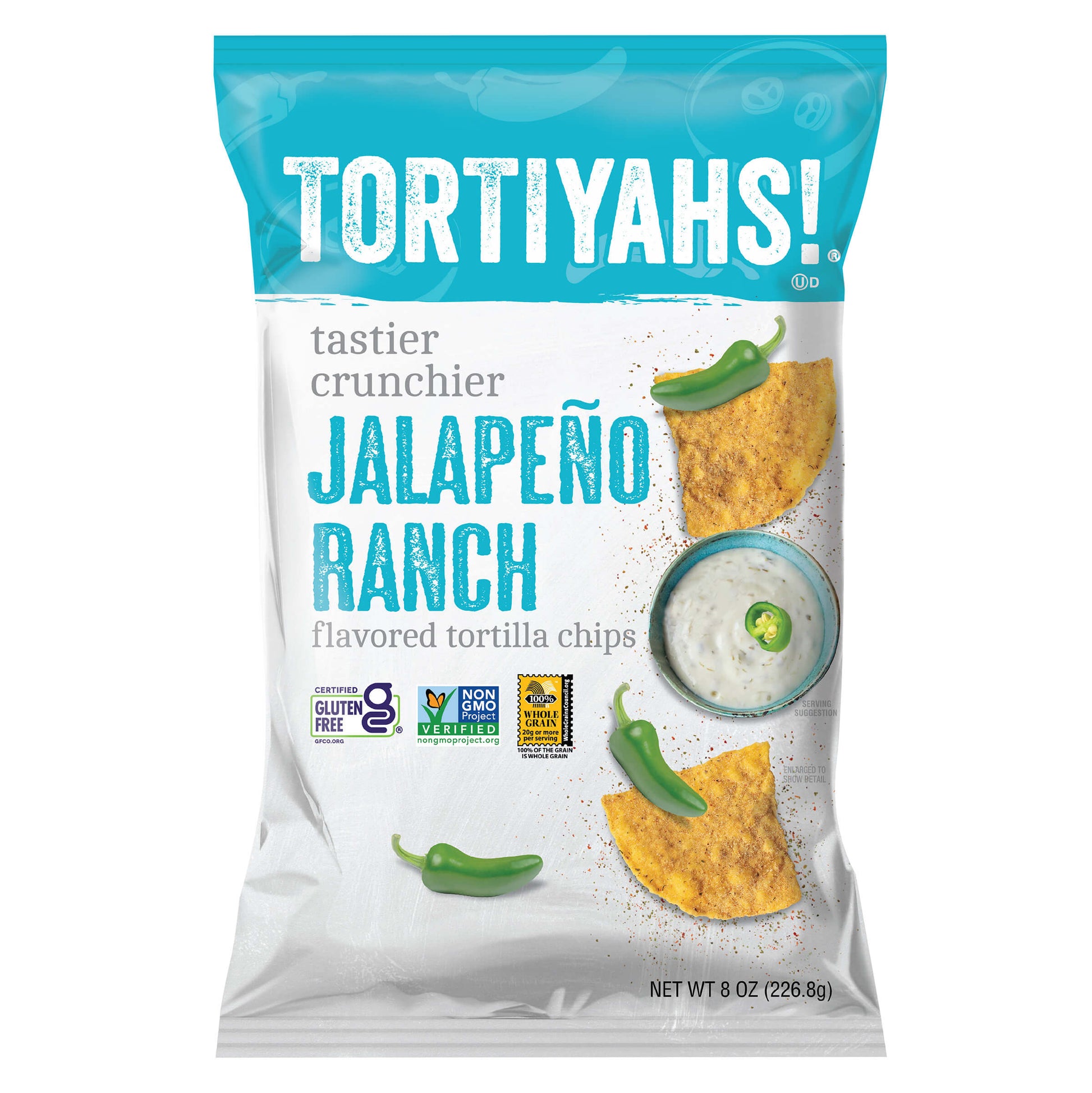 Tortilla chips packaging with Jalapeño Ranch flavor on a white background
