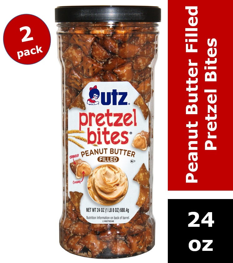 Utz Peanut Butter Filled Pretzel Bites 24oz jar front