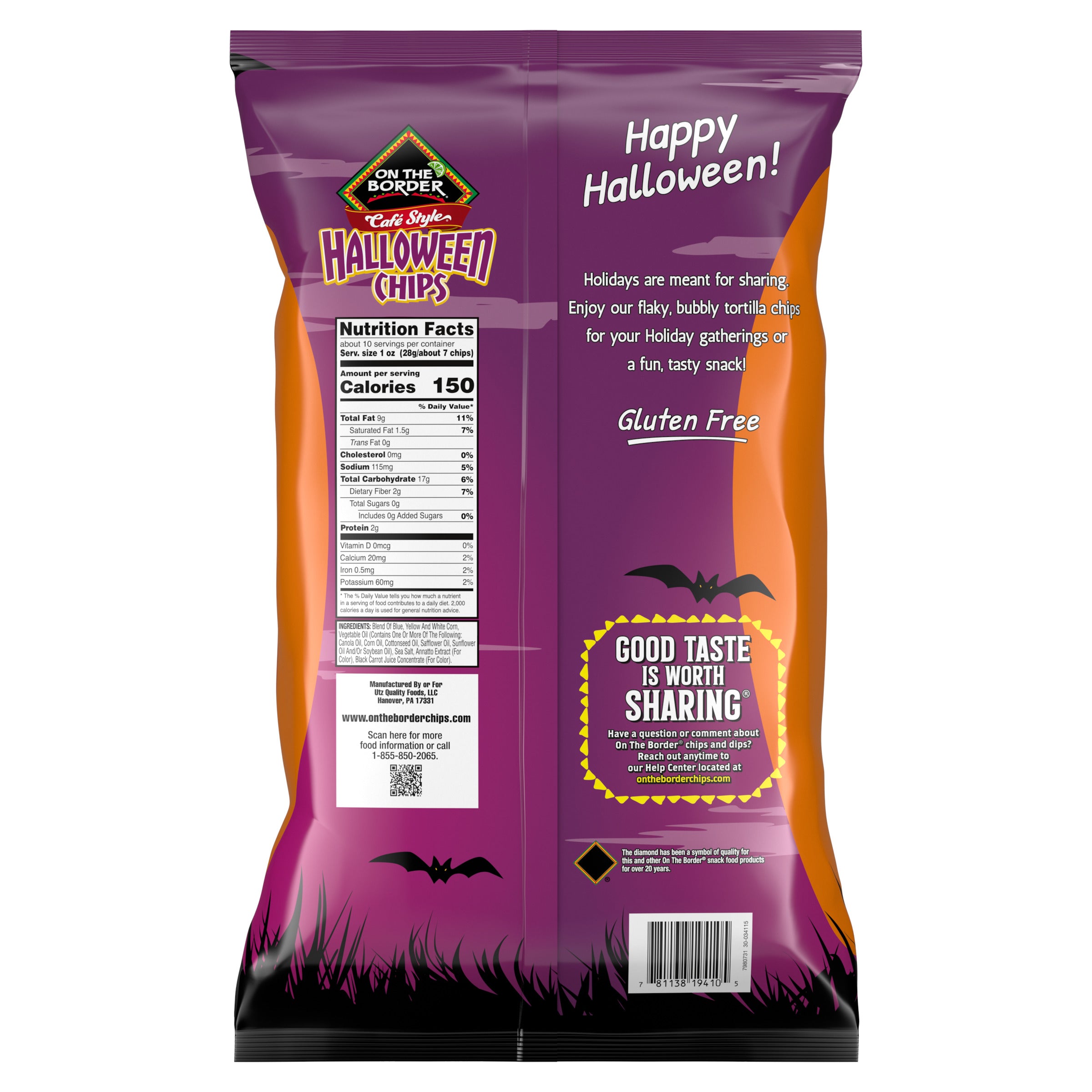 On the Border Halloween Chips packaging with purple and orange design