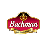 Bachman logo with red background and gold accents on a white background