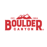 Boulder Canyon logo with red text and mountain graphic on a white background