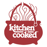 Red logo with 'kitchen cooked' text inside a pot design on a white background