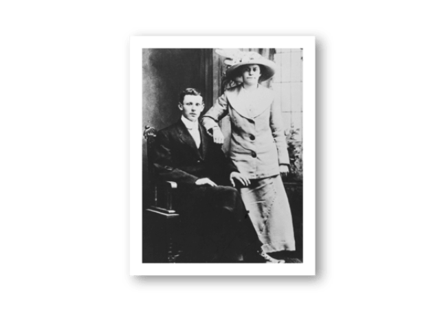 Black and white framed photograph of a man and woman from the past