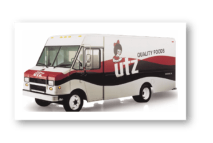 Model of a UTZ Quality Foods delivery truck on a white background