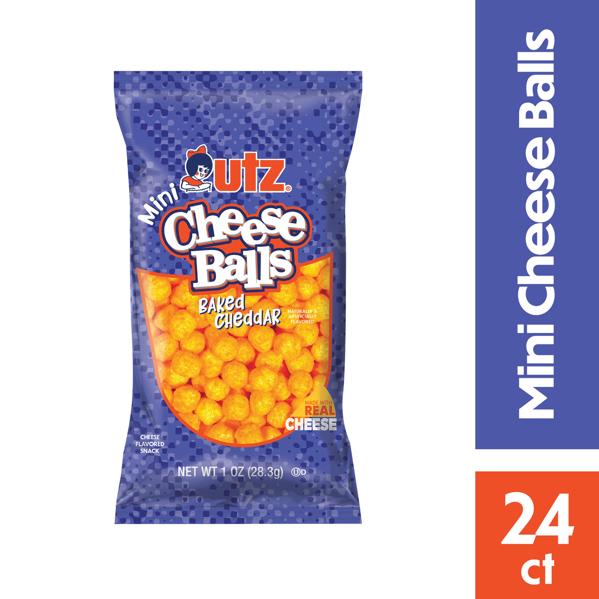 Utz Mini Cheese Balls Cheddar 1 oz. 24 Count Utz Quality Foods
