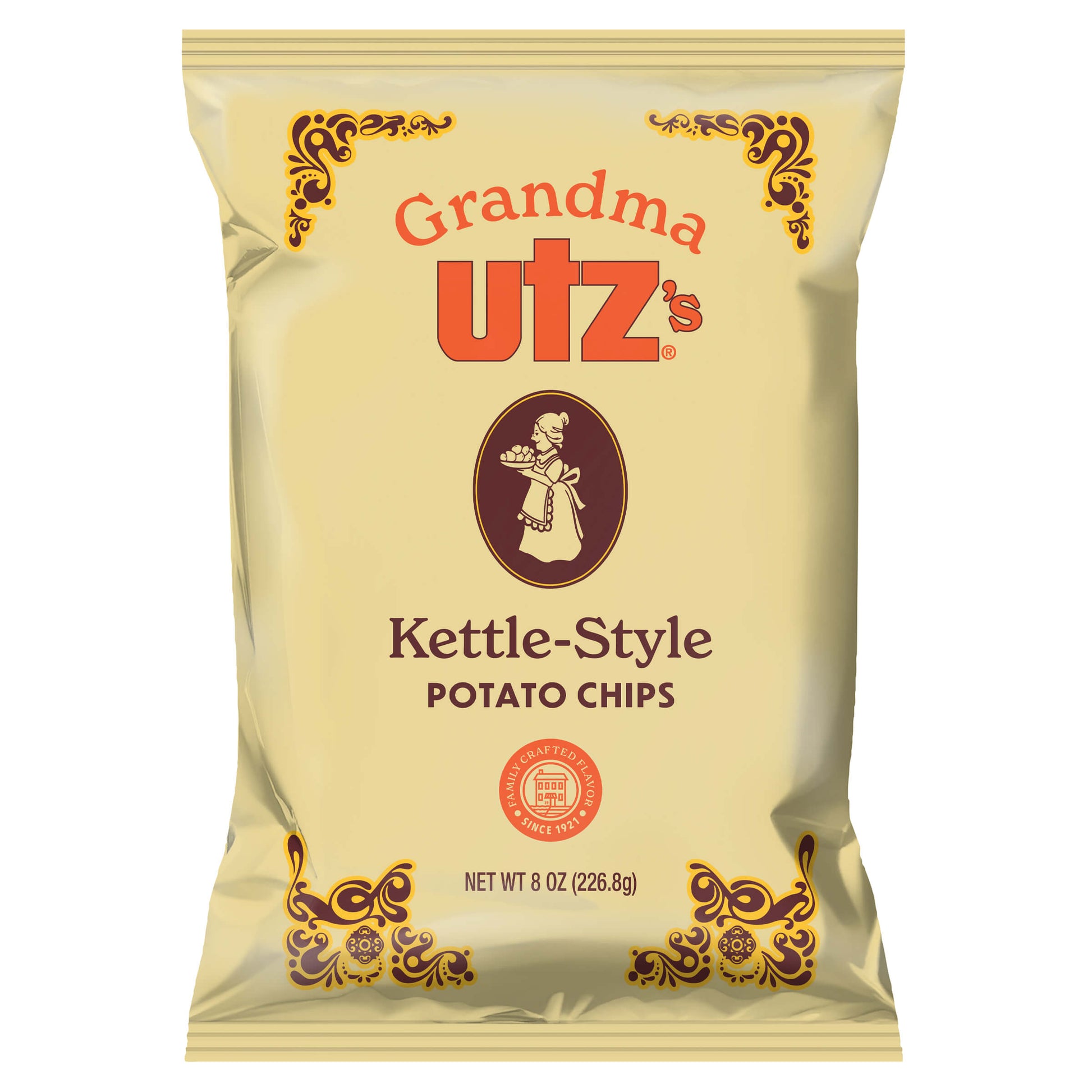 Grandma Utz's Kettle-Style Potato Chips packaging on a white background