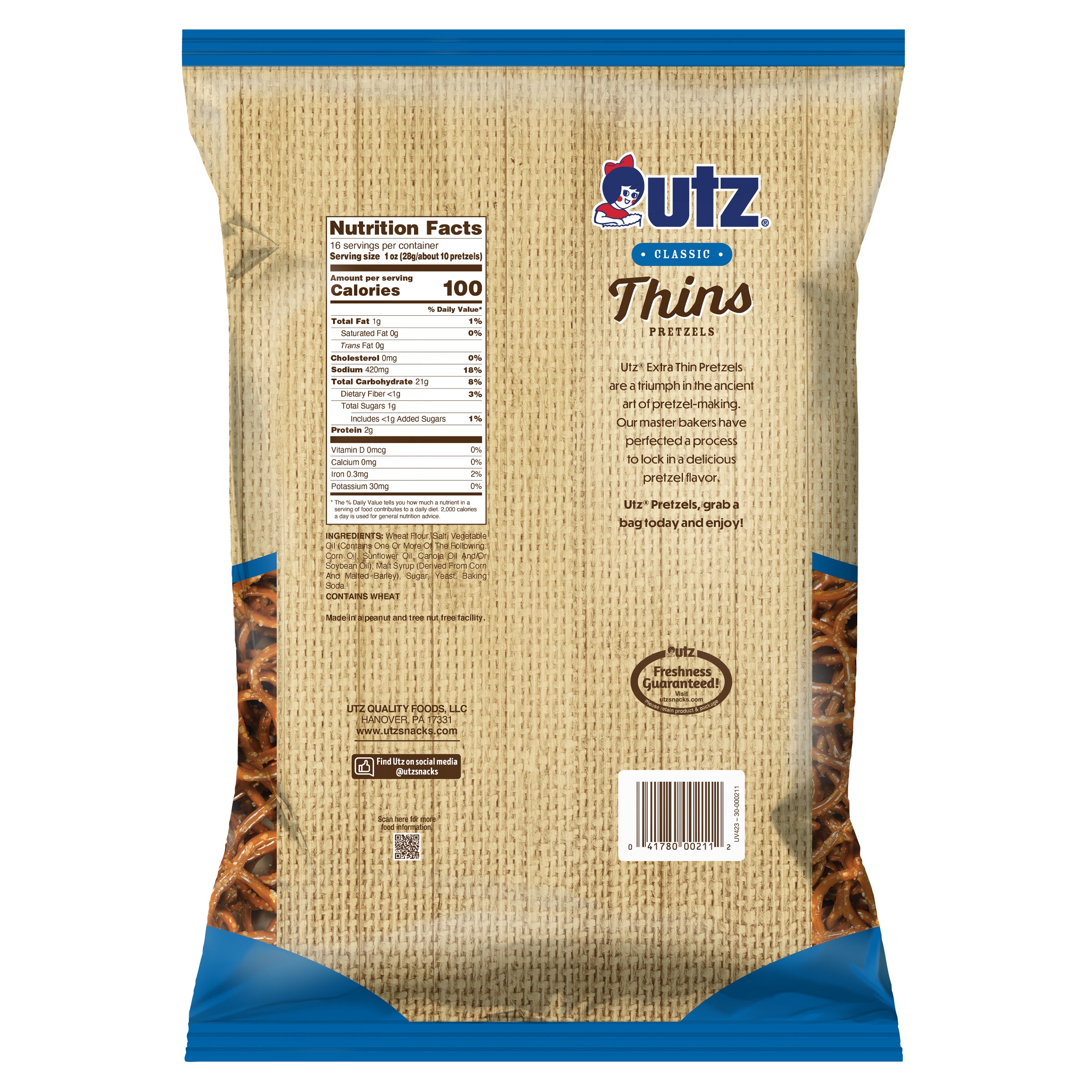 Utz Classic Thins Pretzels bag back