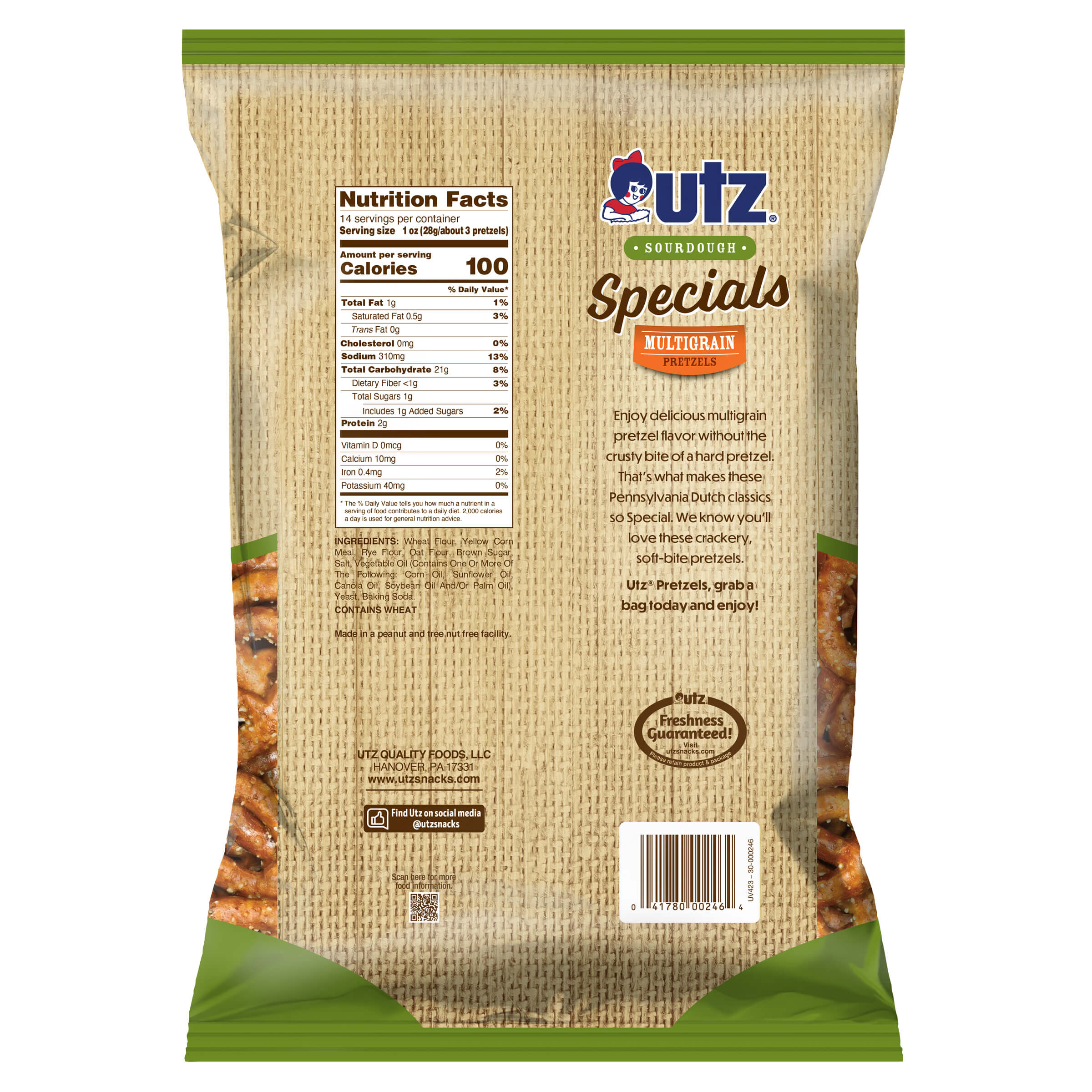 UTZ Specials Multiorange snack package with nutrition facts label on a white background