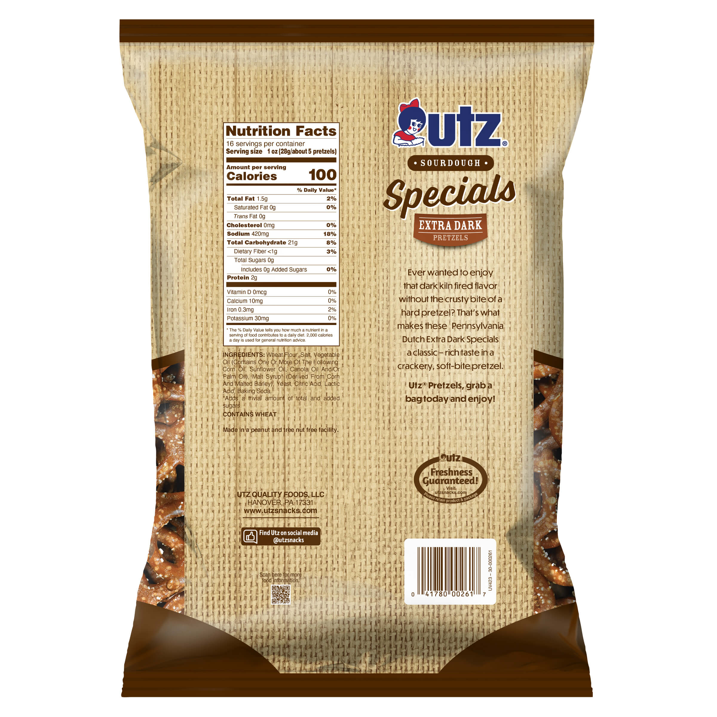 Utz Extra Dark Specials Pretzels bag back