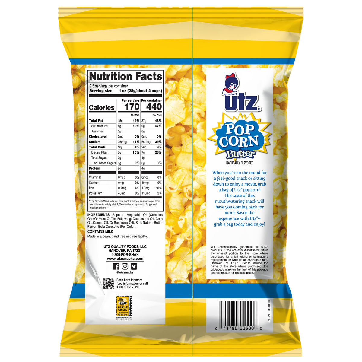 Utz Popcorn Butter 2.5 oz. Utz Quality Foods