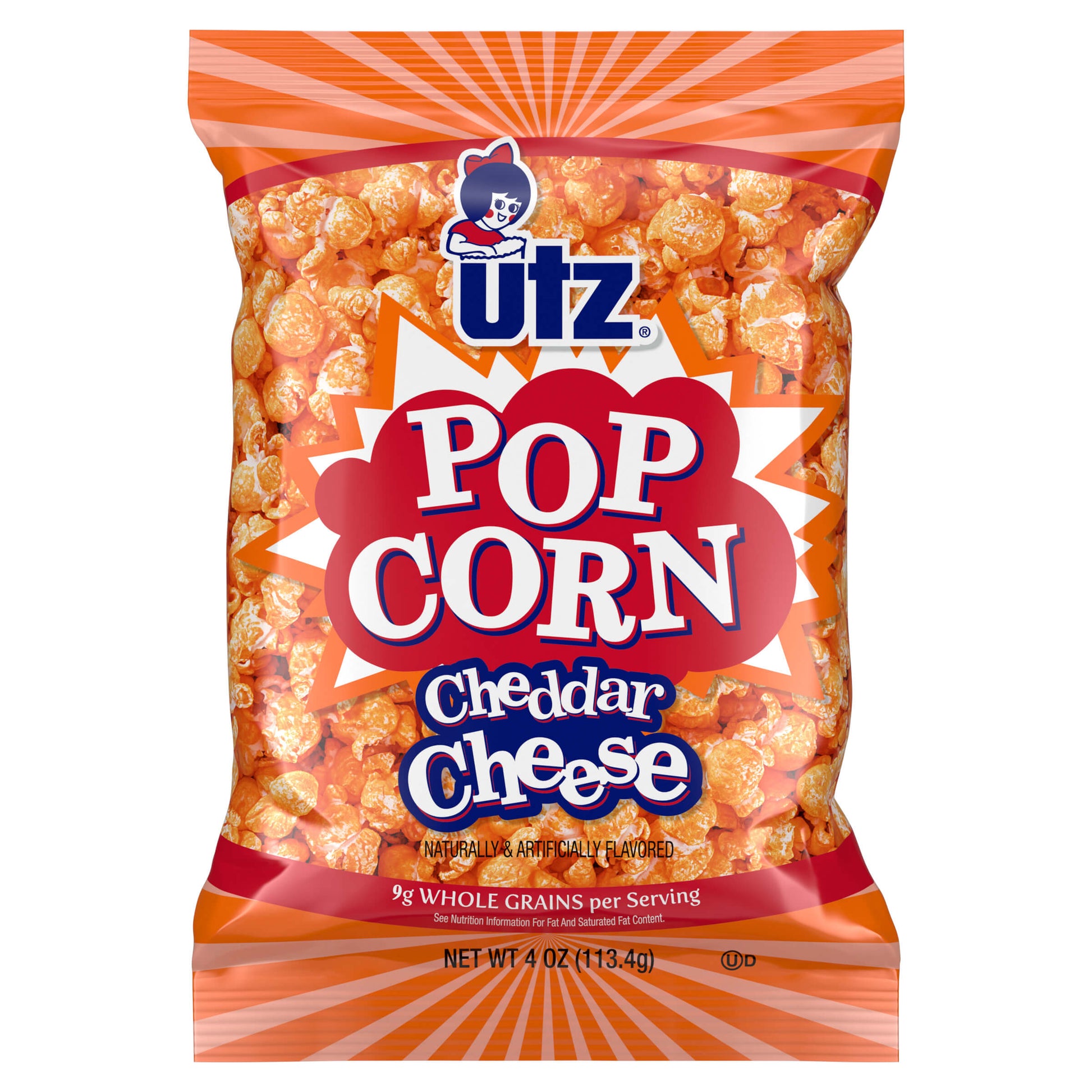 Packaged popcorn with Utz branding on a white background