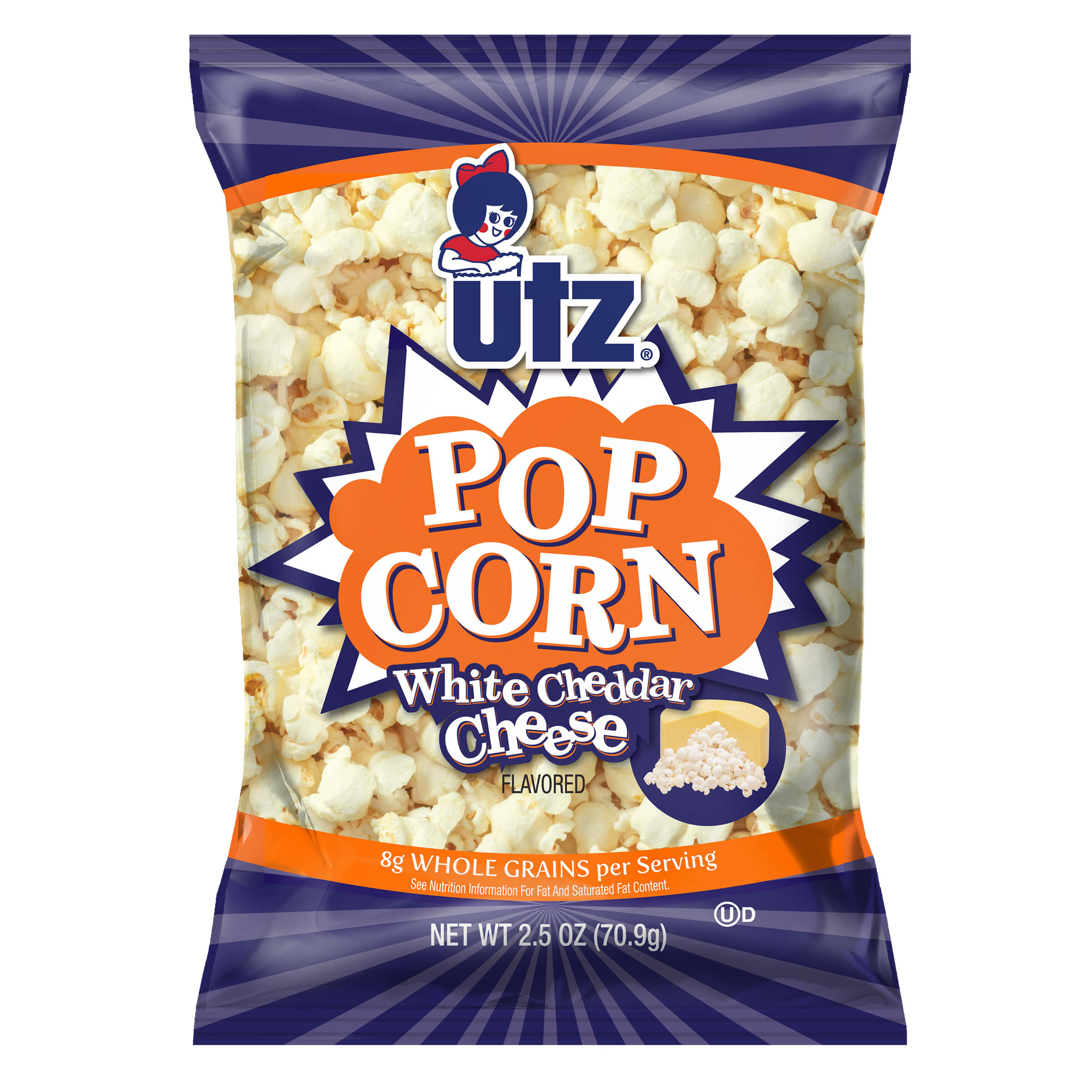 Packaged popcorn with Utz branding on a white background