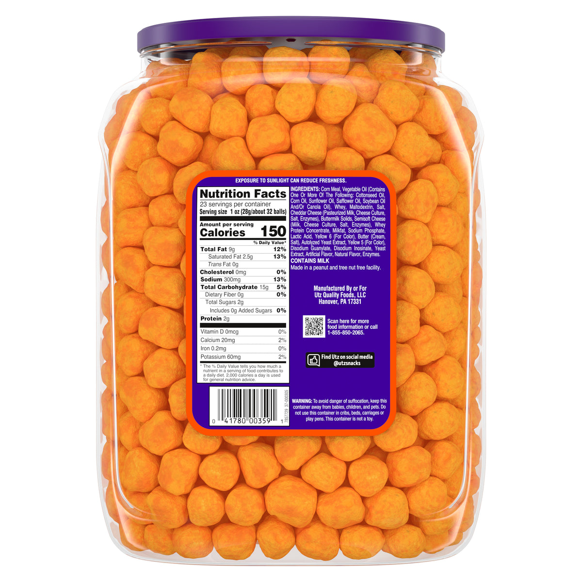 Utz Cheddar Cheese Balls Barrel