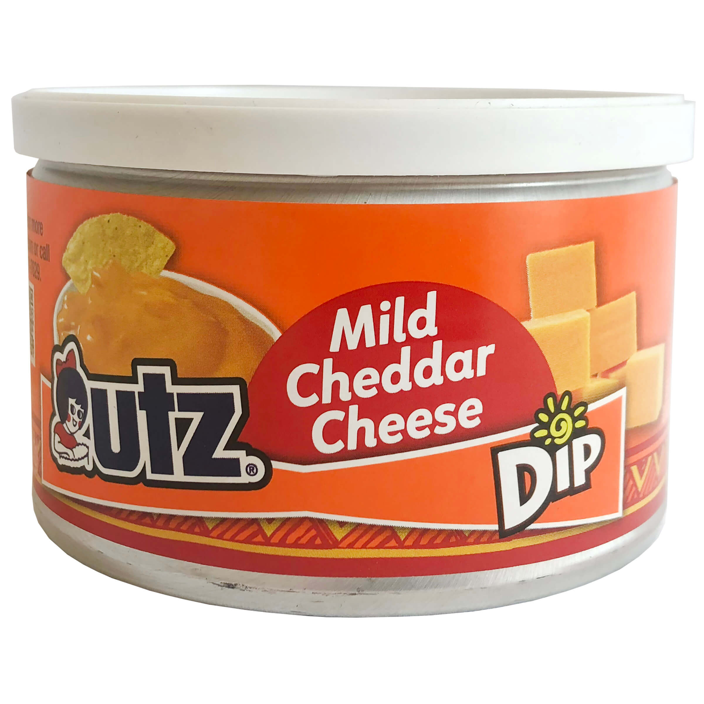 Can of Outz Mild Cheddar Cheese Dip on a white background