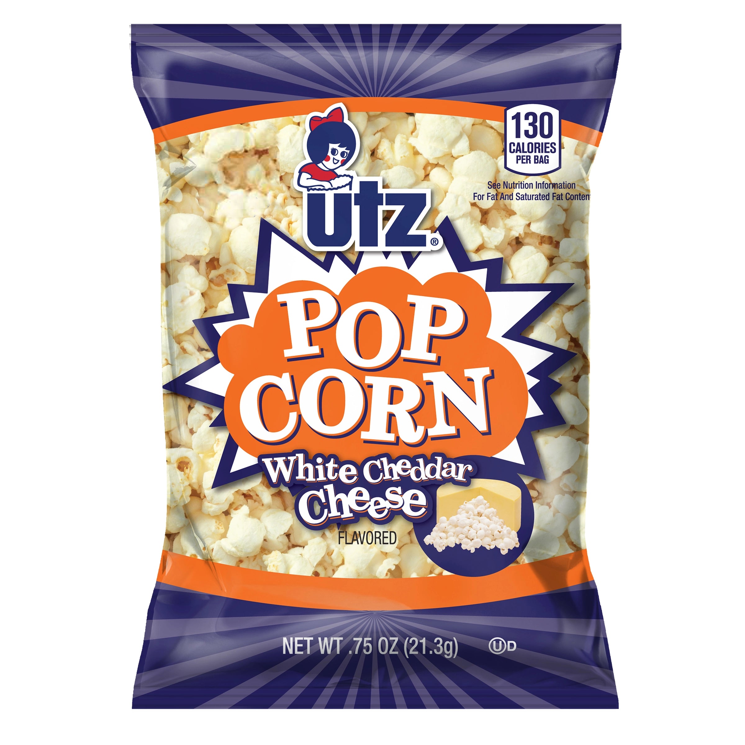 Packaged popcorn with Utz branding on a white background
