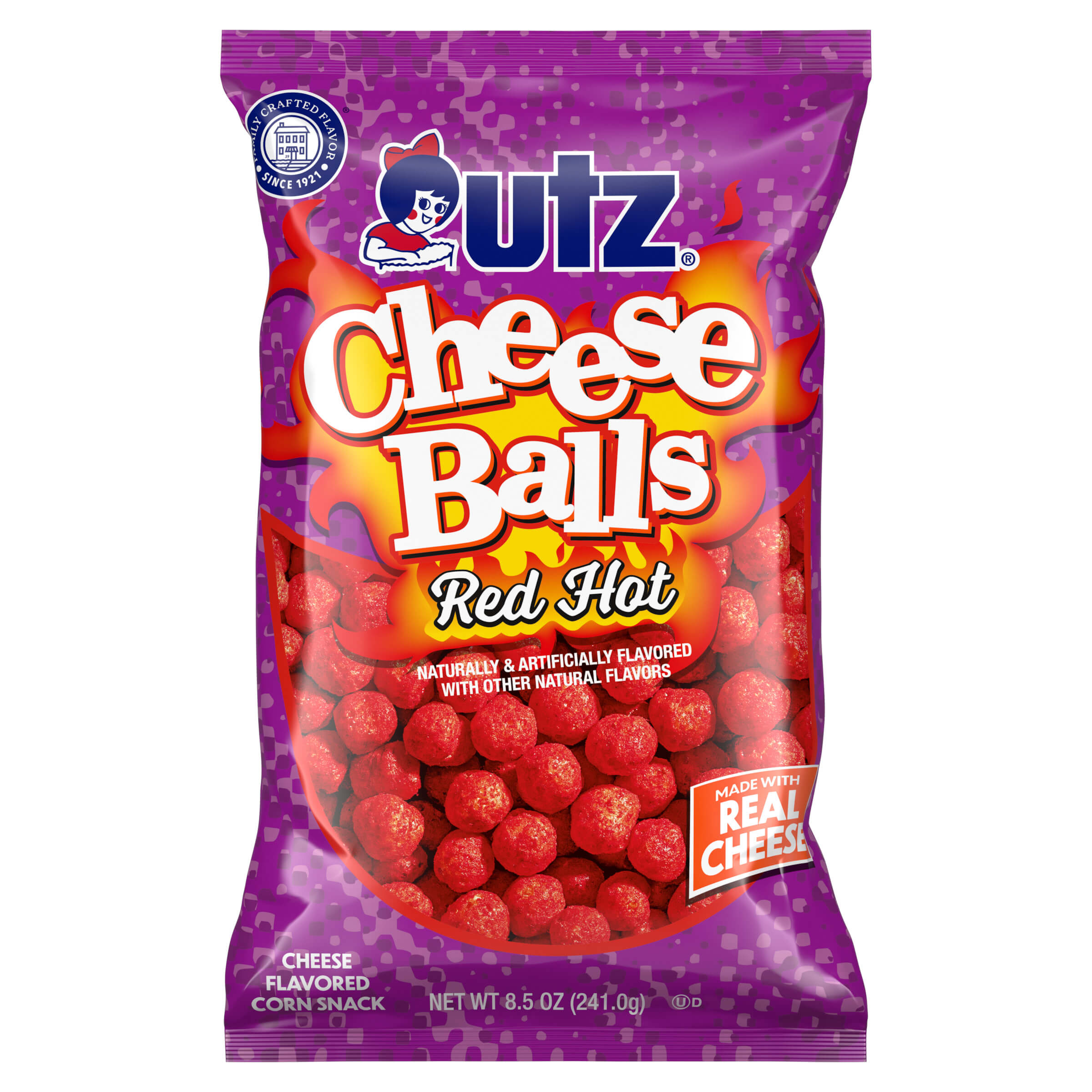 Outz Cheese Balls Red Hot snack package on a white background