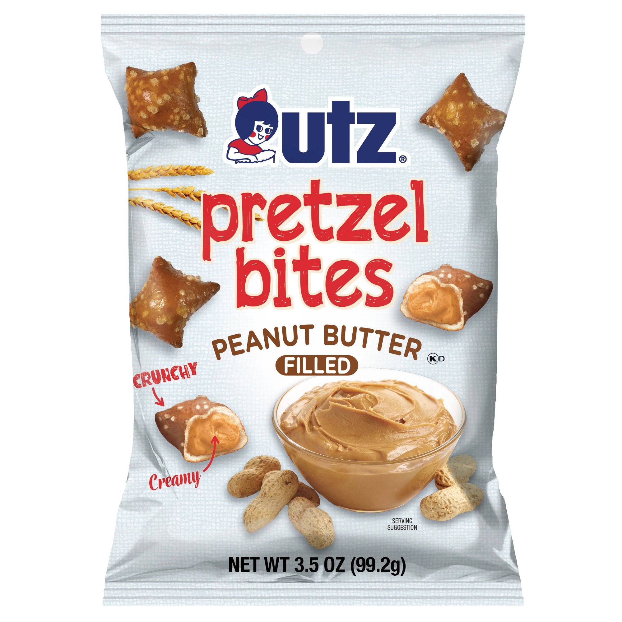 Outz Pretzel Bites Peanut Butter Filled snack package on a white background
