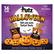 UTZ Halloween pretzel treats packaging with pumpkins and bats on a purple background
