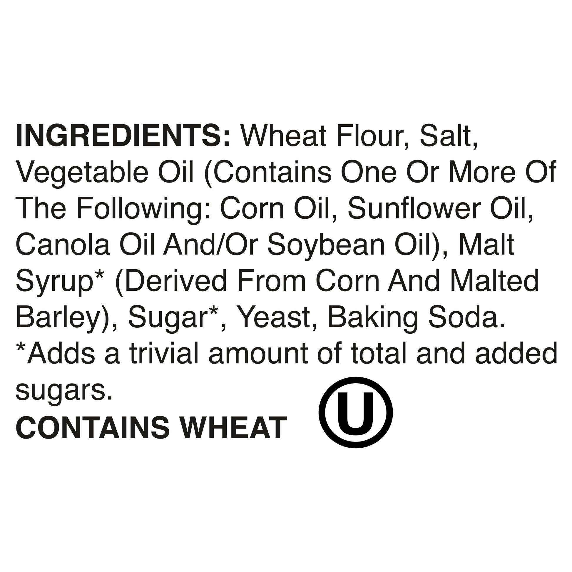 Black and white ingredient label for Utz Holiday Shaped Pretzels in a 14oz bag. Contains ingredients such as wheat flour, salt, vegetable oil, malt syrup, sugar, and baking soda. Notes that it contains wheat and is certified kosher.