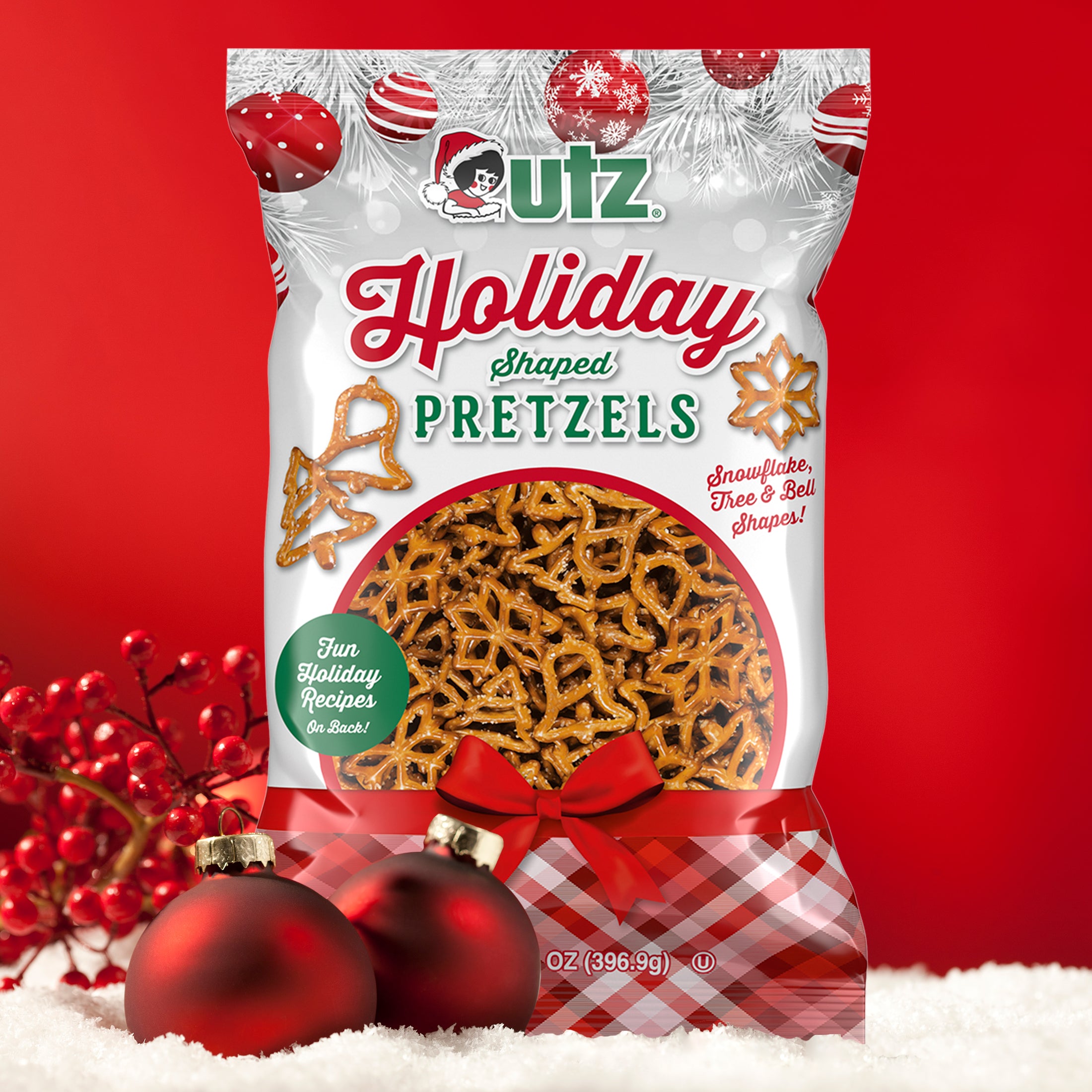 Utz Holiday Shaped Pretzels, 14 oz Party Size Bag