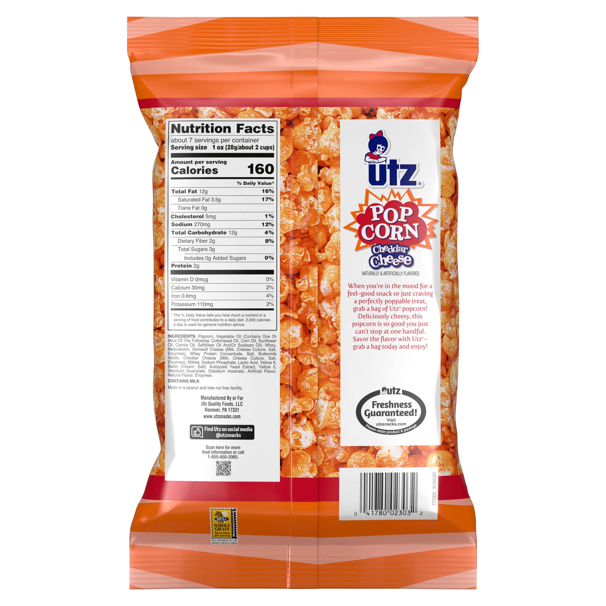 UTZ Pop Corn packaging with nutrition facts label on a white background