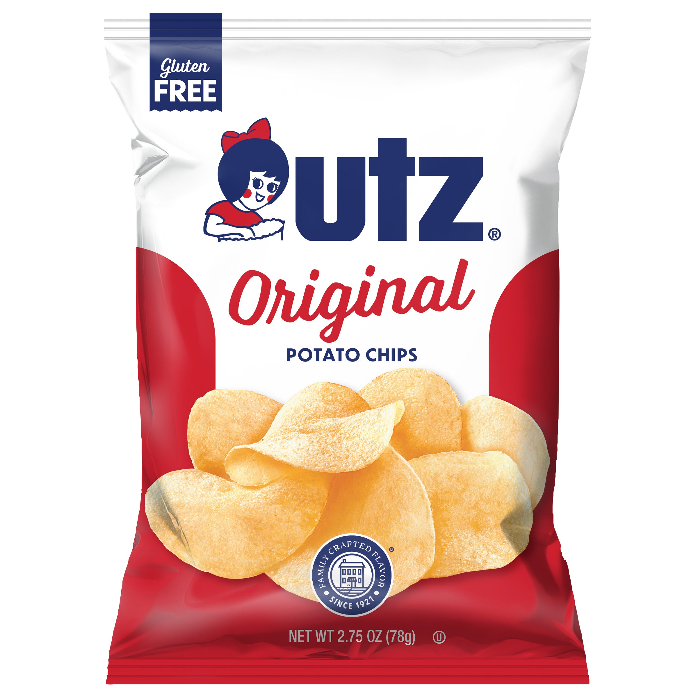 Utz Original Potato Chips packaging with a red and white design.