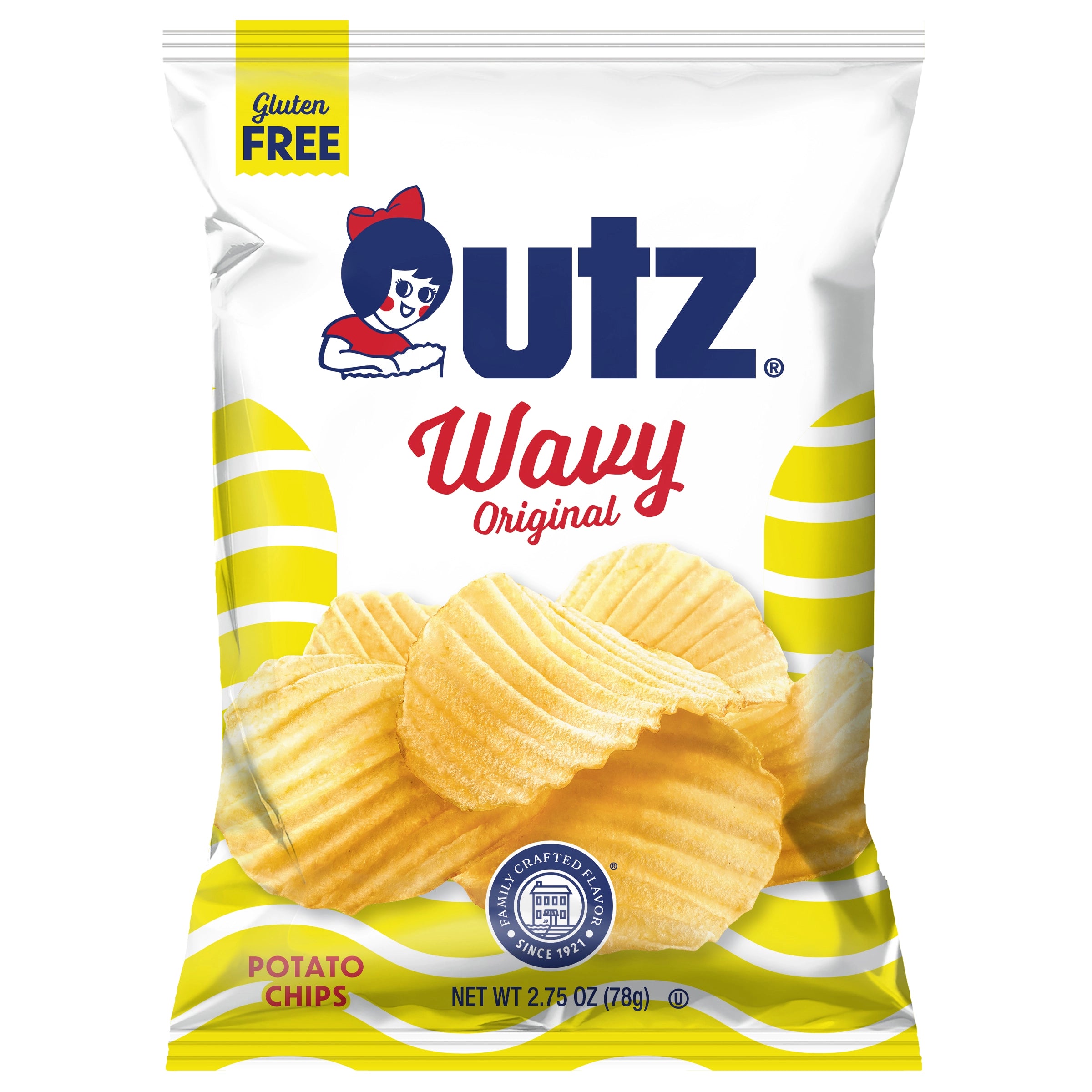 Utz Wavy Original potato chips packaging on a white background