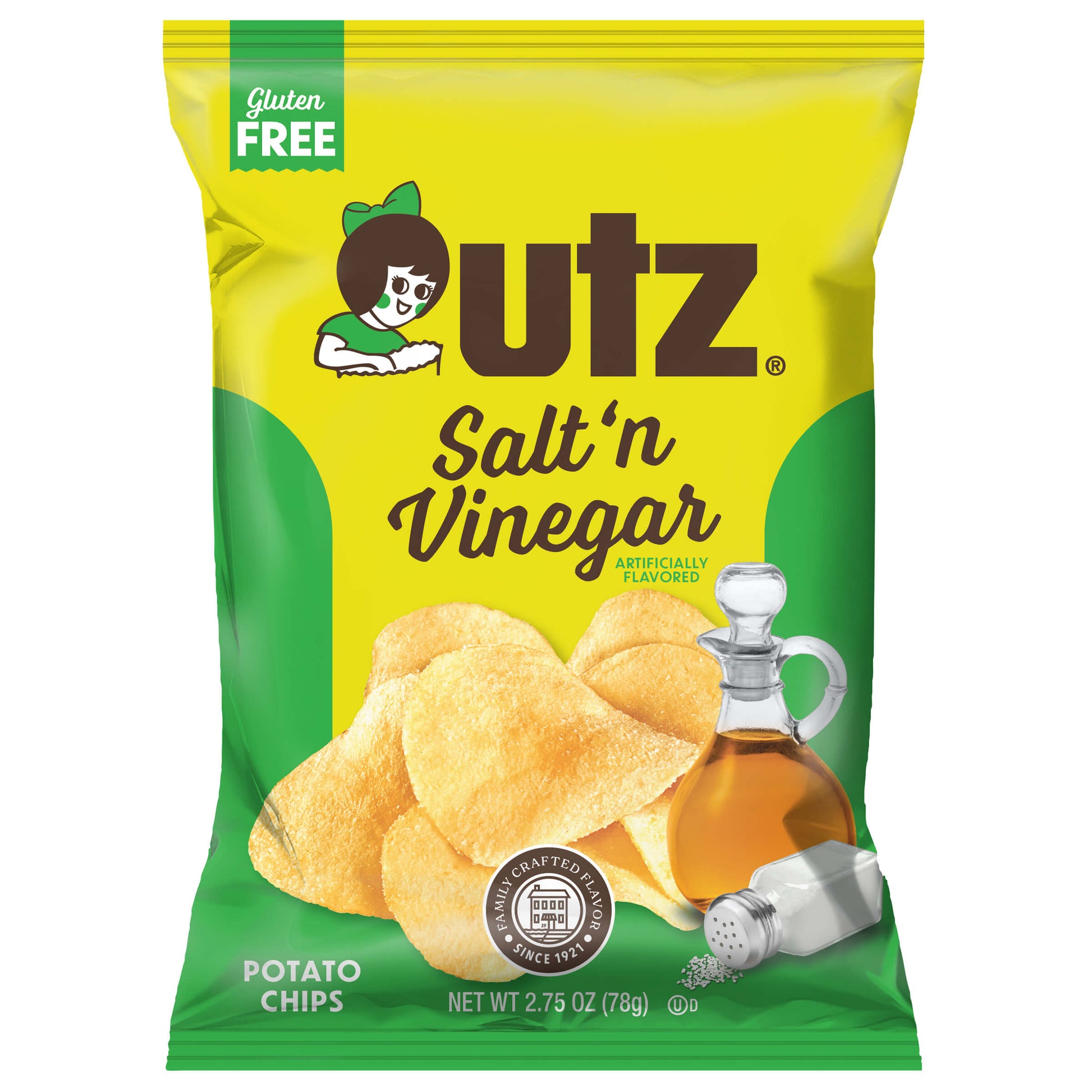 Outz Salt 'n Vinegar potato chips packaging on a white background