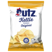 Utz Kettle Classics Original Potato Chips bag front with chips and salt shaker