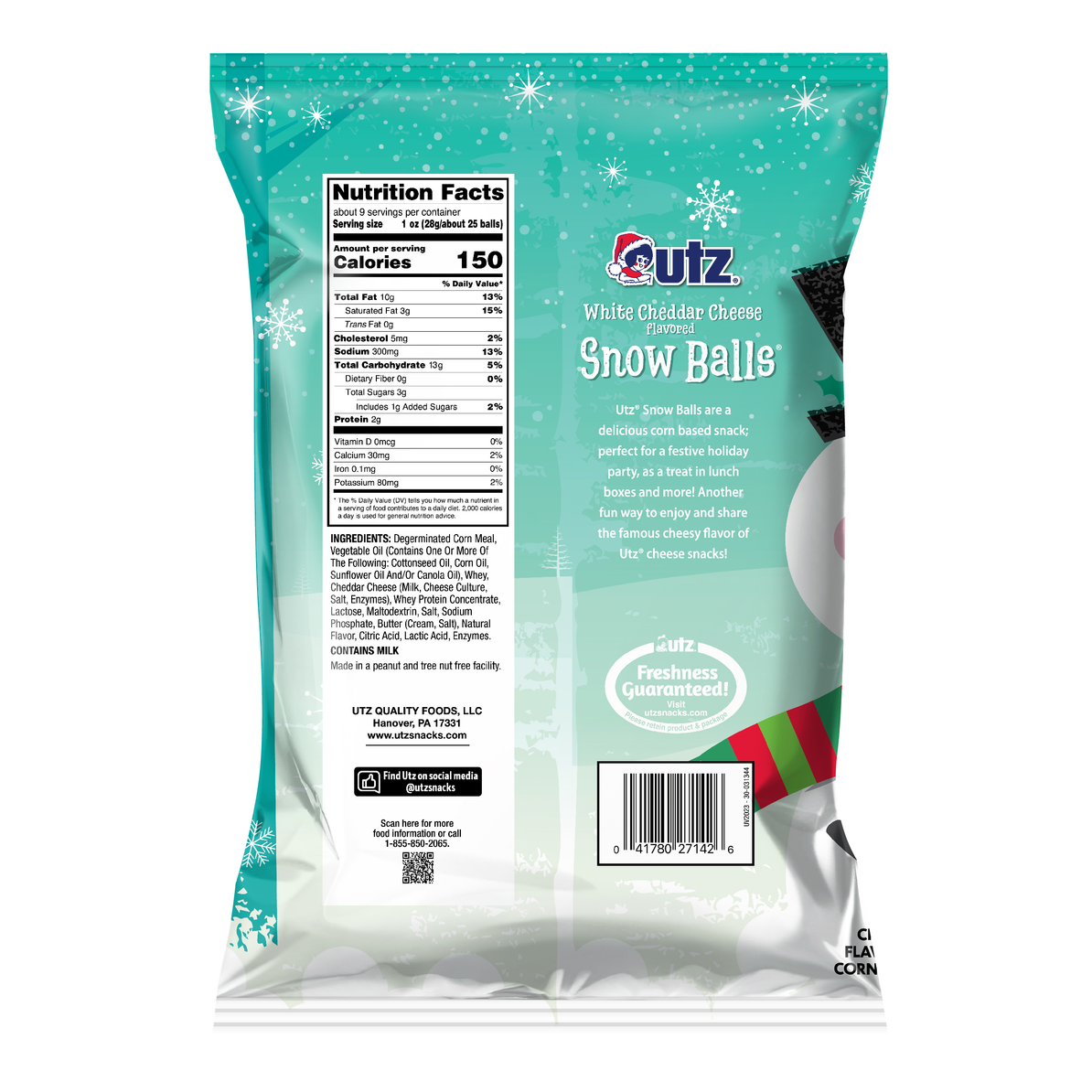 Utz Cheese Balls White Cheddar Snowballs 8.5 oz.