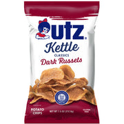 Packaging of Utz Kettle Classics Dark Russets potato chips on a white background
