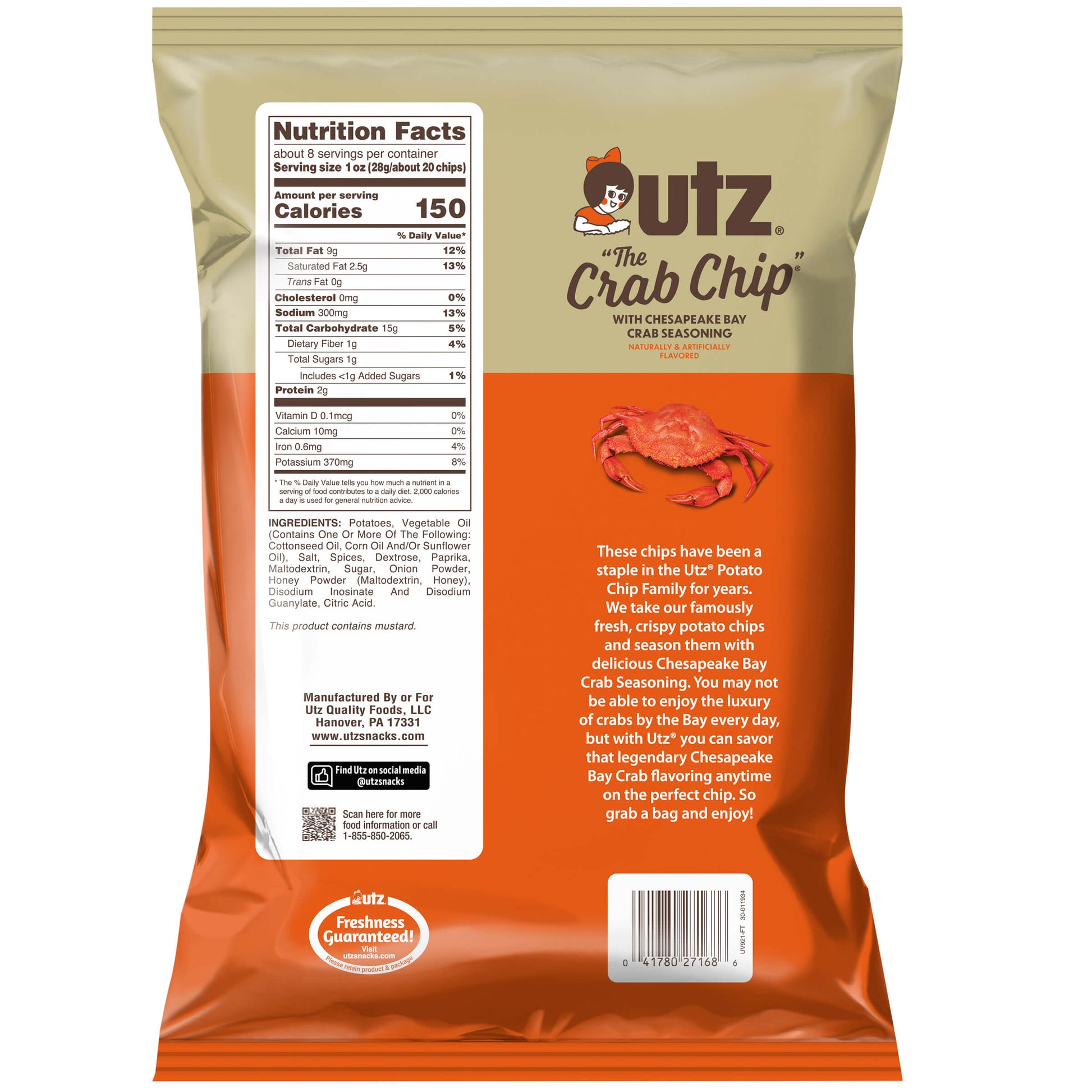 Outz Crab Chip packaging with nutrition facts label and branding on a white background