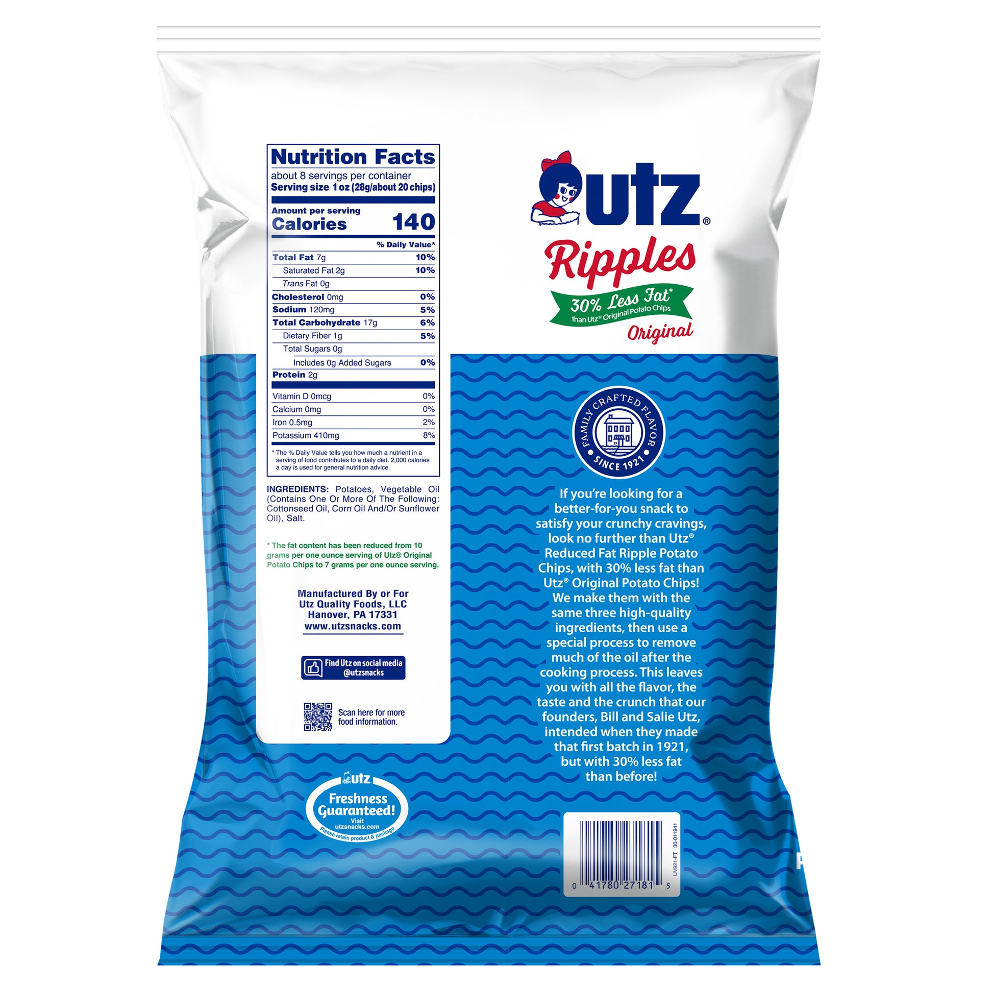 Utz Original Reduced Fat Ripples Potato Chips