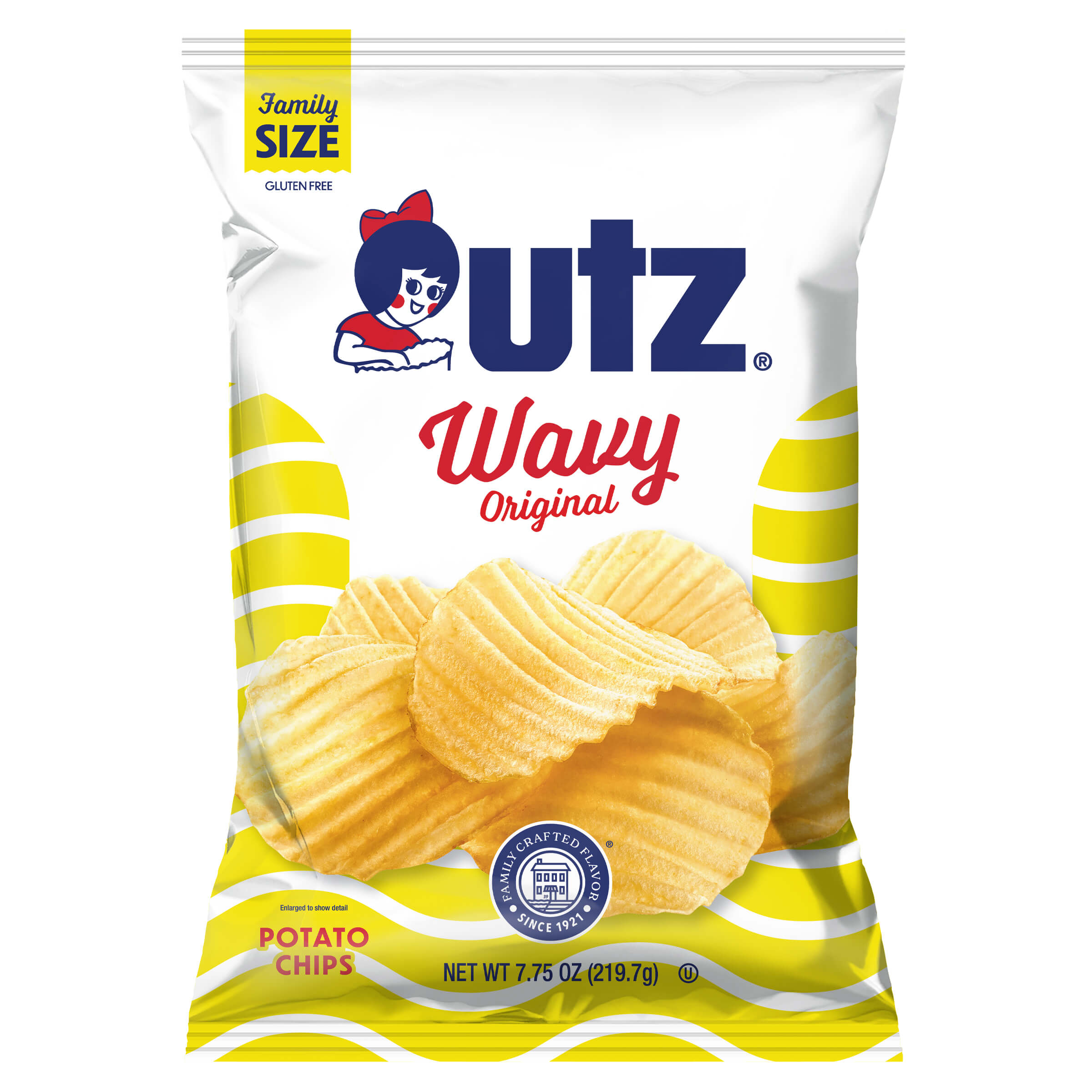 Outz Wavy Original potato chips family size bag on a white background
