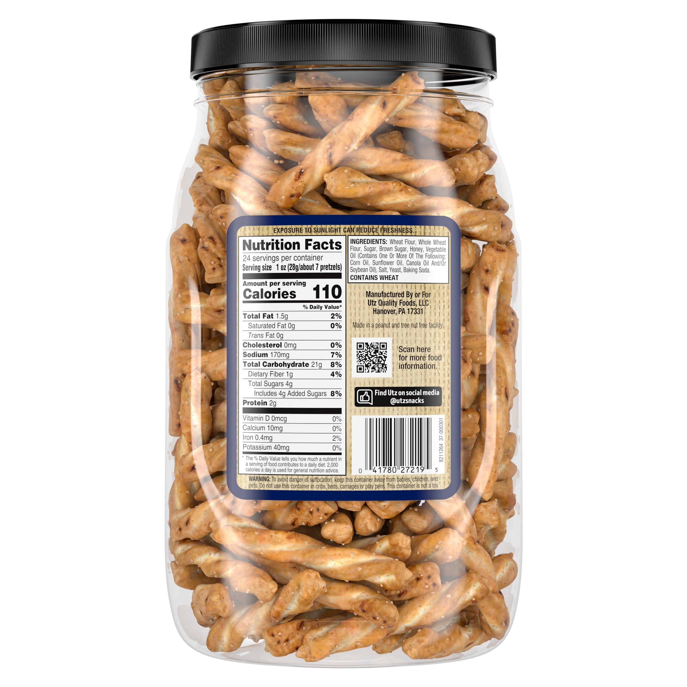 Utz Braided Honey Wheat Pretzel Twists Barrel