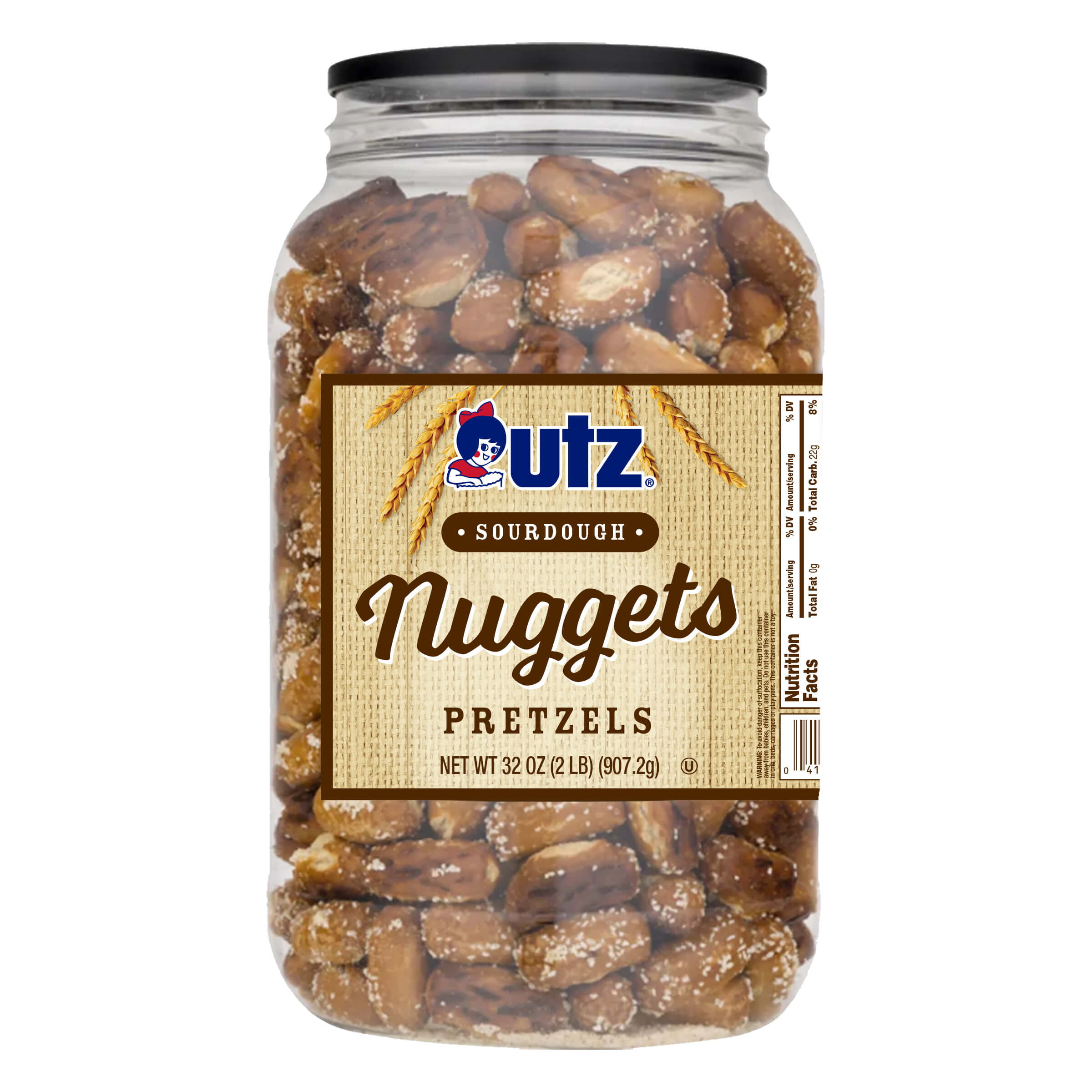 Jar of Utz Sourdough Nuggets Pretzels on a white background
