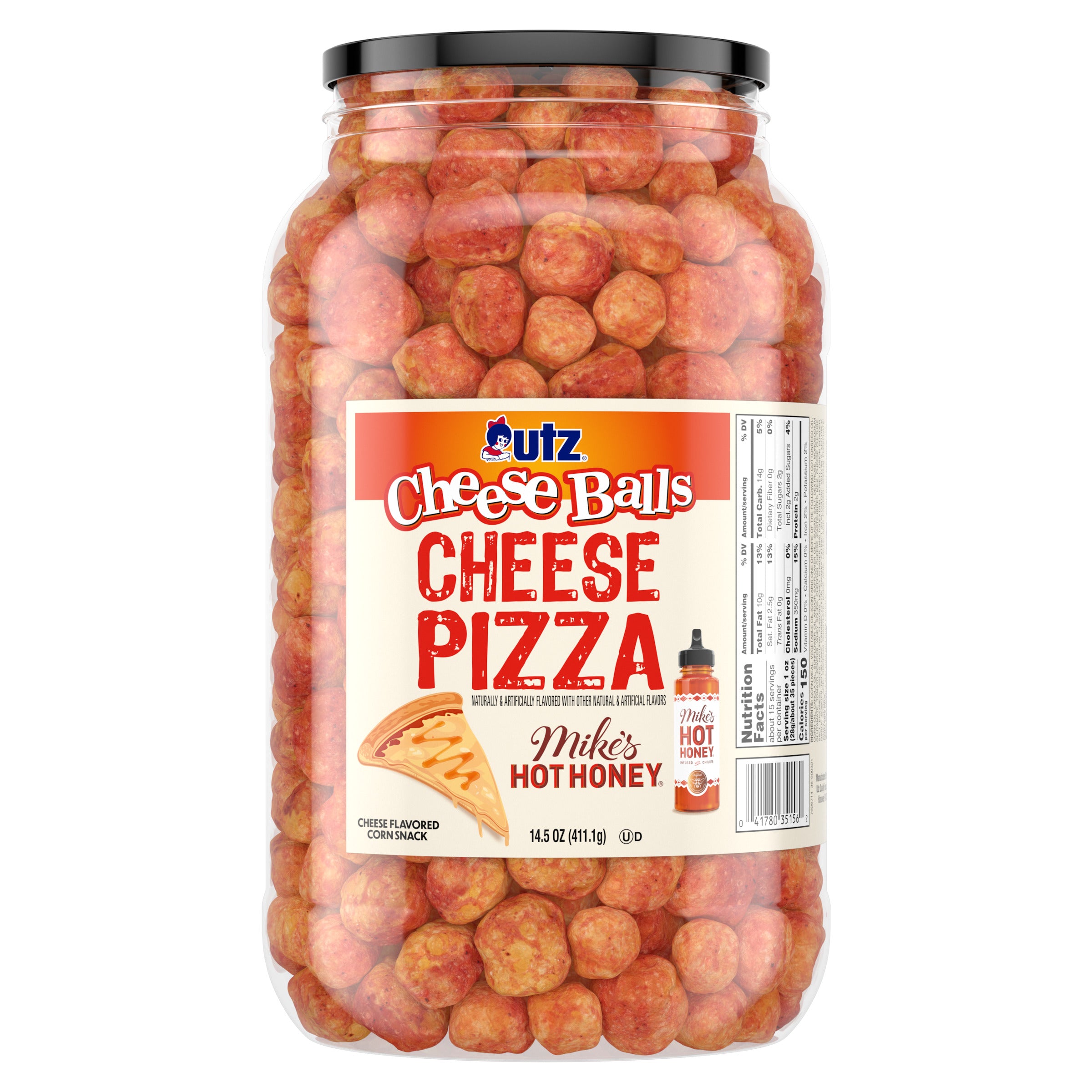 Utz Cheese Pizza Cheese Balls in barrel container