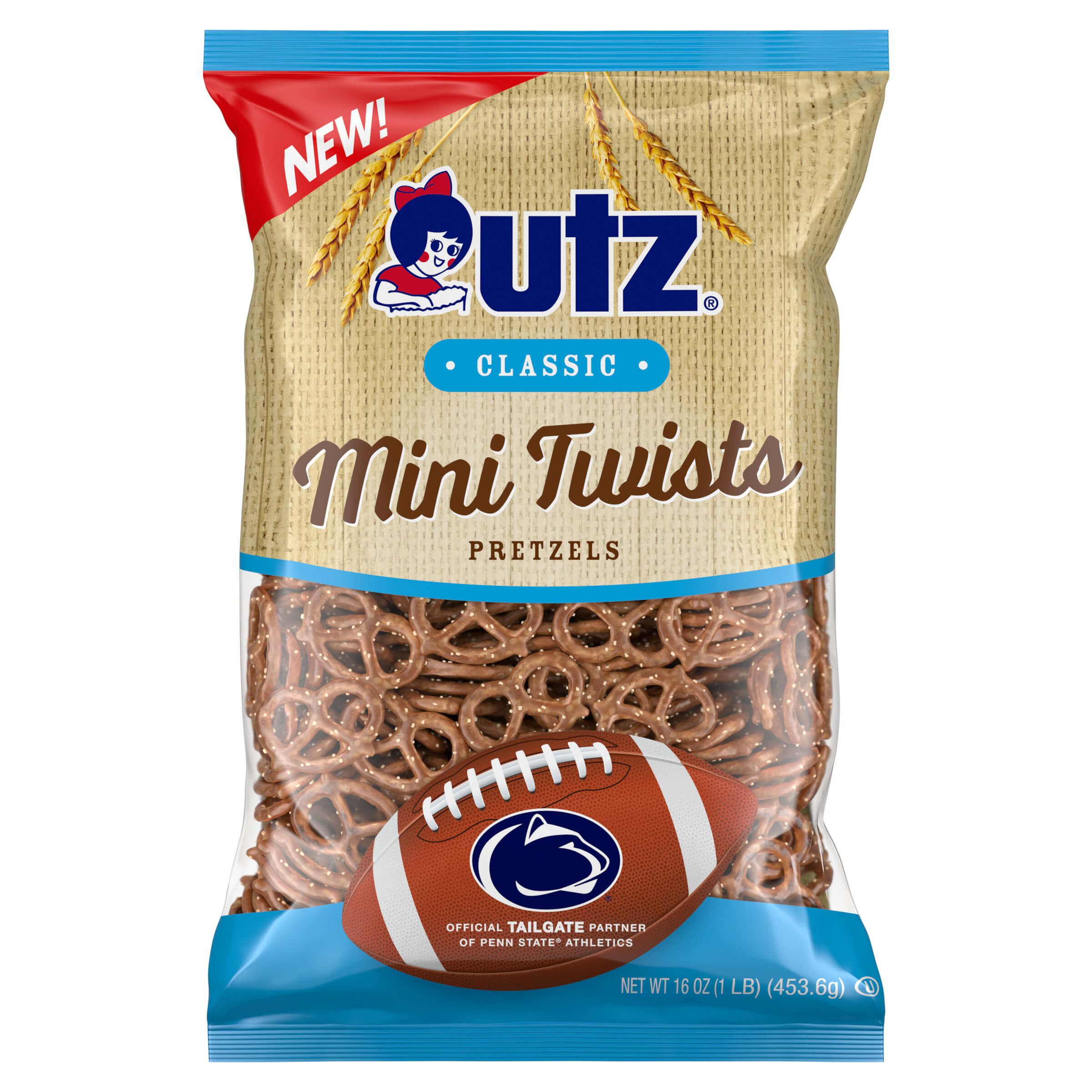 Outz Classic Mini Twists Pretzels packaging with a football graphic on a white background