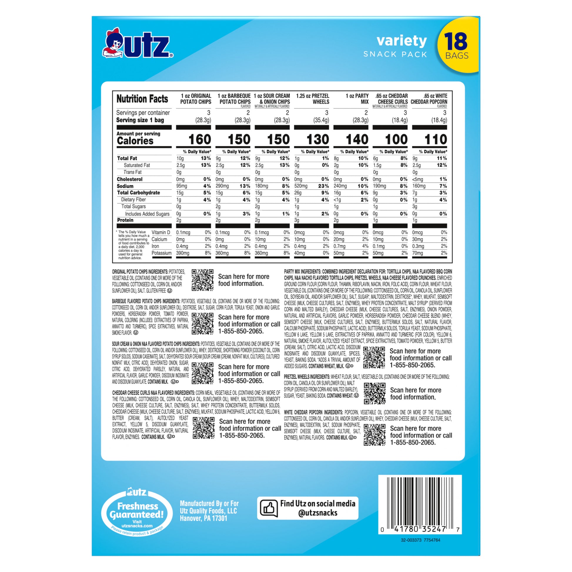 Nutrition facts label and product details on a blue background