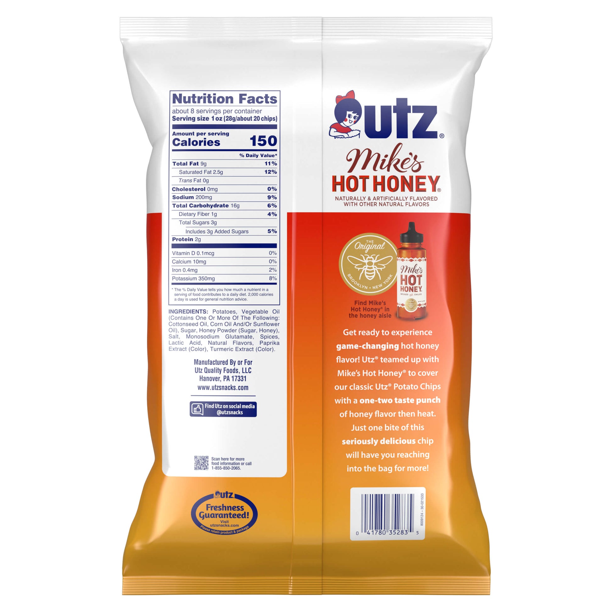 Outz Mike's Hot Honey packaging with nutritional information on a white background