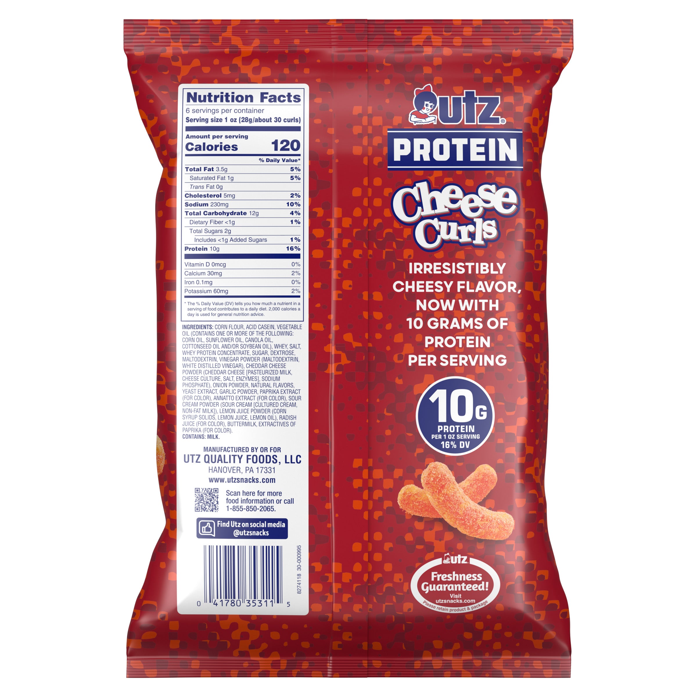 Utz Protein Hot & Spicy Cheddar Cheese Curls
