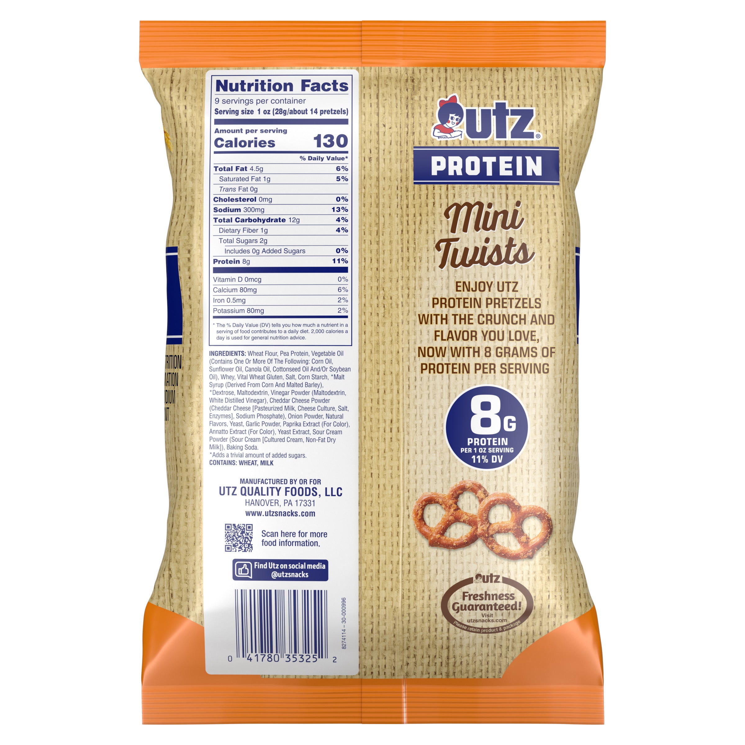 Utz Protein Cheddar Mini Twists Pretzels