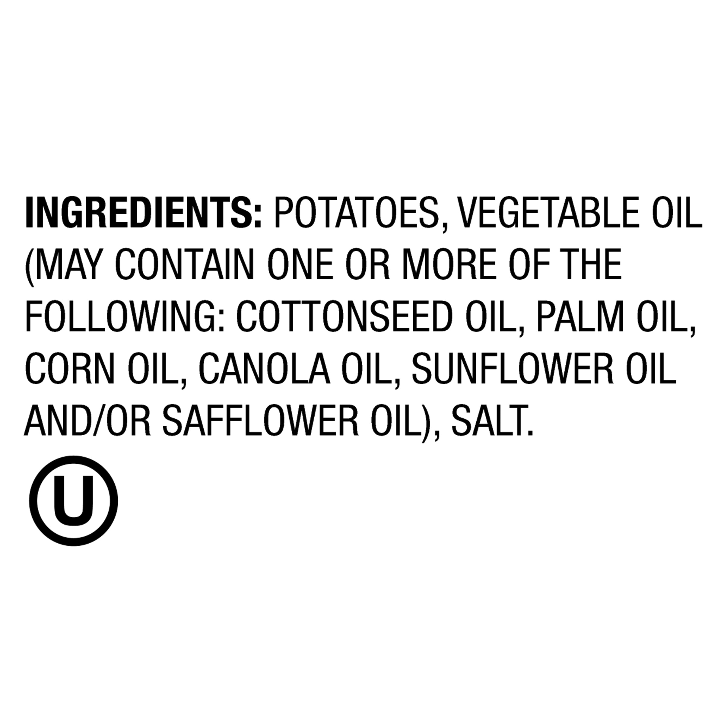 List of ingredients with a 'U' symbol on a white background