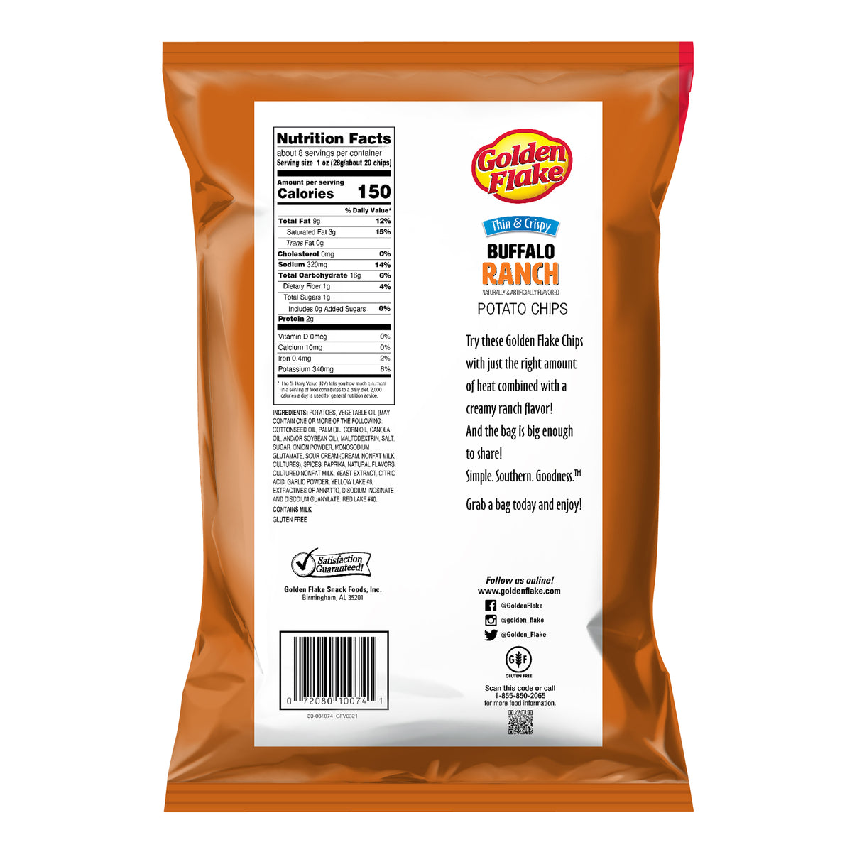 Simply Buffalo Ranch Ruffle Chips Golden Flake Potato Chips Thin & Crispy Buffalo Ranch – Utz Quality Foods