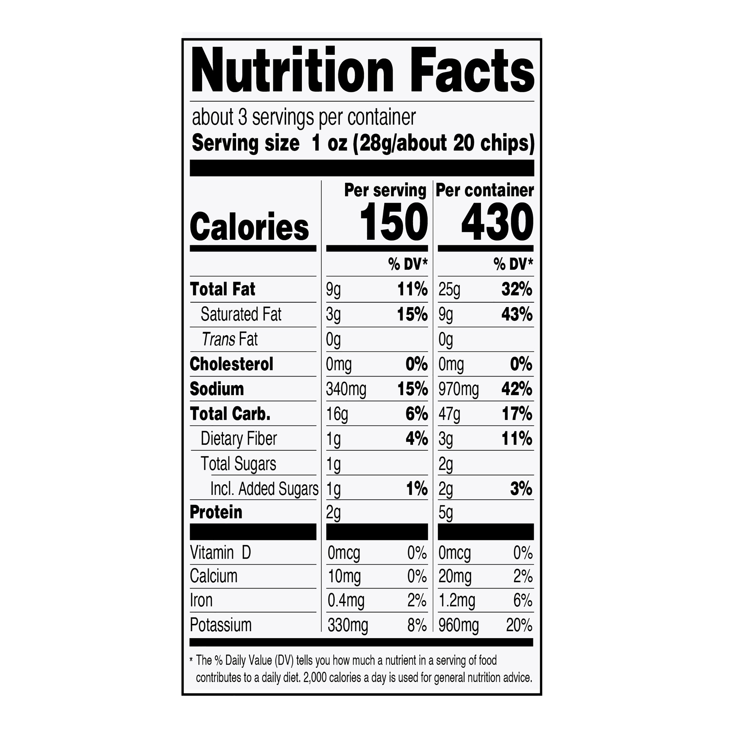 Nutrition facts label for a product with serving size and calories information.
